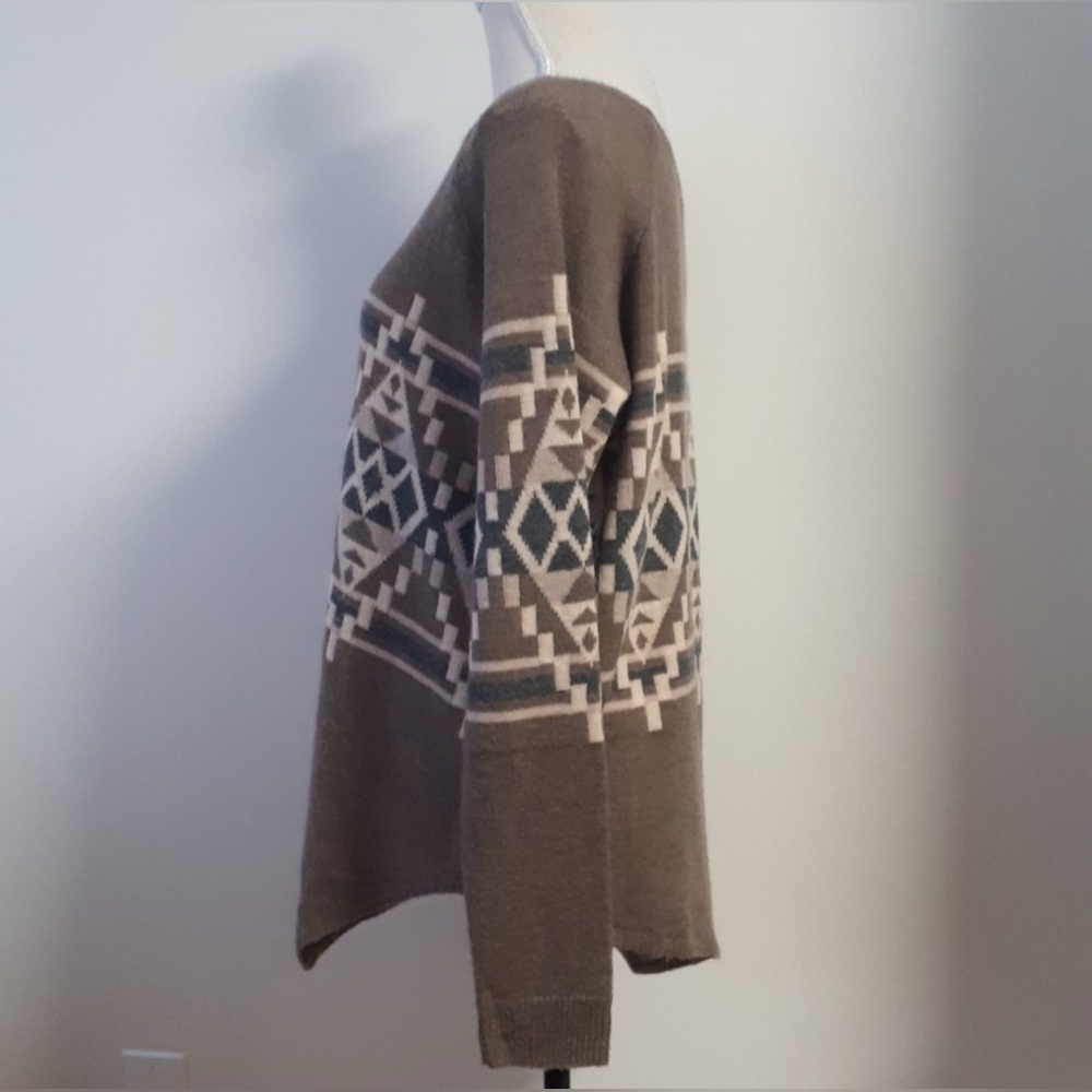 Joie Brown Grey Aztec Boho Brenda Geometric Wool Cashmere Sweater S M L - Picture 2 of 15